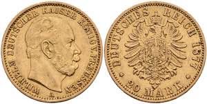 Preußen Goldmünzen 20 Mark, 1877, A, ... 