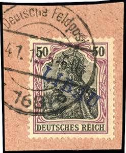 Libau 50 Pfennig Germania mit violettblauem ... 