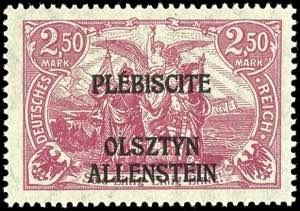 Allenstein 2,50 M. Deutsches Reich rosalila, ... 