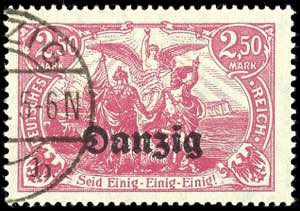 Danzig 2,50 M. Deutsches Reich rosakarmin, ... 