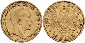 Preußen Goldmünzen 20 Mark, 1892, Wilhelm ... 