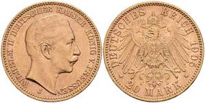 Preußen Goldmünzen 20 Mark, 1905, J, ... 