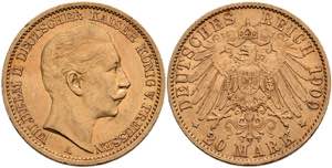 Preußen Goldmünzen 20 Mark, 1909, Wilhelm ... 