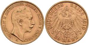 Preußen Goldmünzen 20 Mark, 1910, Wilhelm ... 