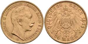 Preußen Goldmünzen 20 Mark, 1911, Wilhelm ... 