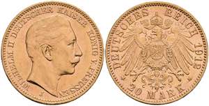 Preußen Goldmünzen 20 Mark, 1912, J, ... 