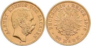 Sachsen 20 Mark, 1876, Albert, kl. Rf., ... 