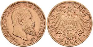 Württemberg 10 Mark, 1907, Wilhelm II., ... 