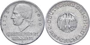 Münzen Weimar 3 Reichsmark, 1929, Gotthold ... 
