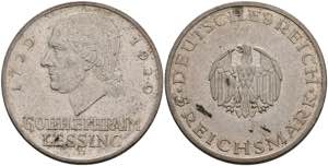 Münzen Weimar 5 Reichsmark, 1929, Lessing, ... 