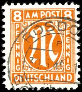 Bizone 8 Pfg. AM-Post Deutscher Druck, gez. ... 