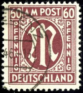 Bizone 60 Pfg. AM-Post Deutscher Druck, ... 