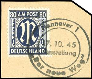 Bizone 80 Pfg. AM-Post Deutscher Druck, gez. ... 