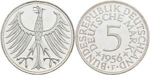 Münzen Bund ab 1946 5 Mark, 1956, F, kl. ... 