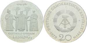 Münzen DDR 20 Mark, 1979, Gotthold Ephraim ... 