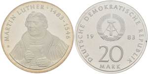 Münzen DDR 20 Mark, 1983, Martin Luther, in ... 