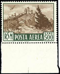 San Marino 1951, 500 L. Flugpostmarke mit ... 