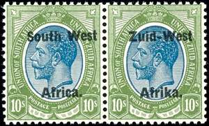 Südwestafrika 10 Sch. oliv/blau, waager. ... 