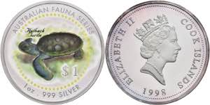 Cook Inseln 1 Dollar, 1998, Hatback Turtle, ... 