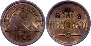 Guatemala 1 Centavo, 1871, mit Gegenstempel ... 