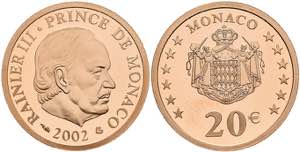 Monaco 20 Euro, Gold, 2002, Rainer III., Fb. ... 