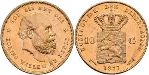 Niederlande 10 Gulden, Gold, 1877, Wilhelm ... 