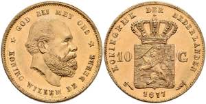 Niederlande 10 Gulden, Gold, 1877, Wilhelm ... 