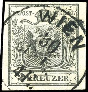Österreich 2 Kreuzer grau, Handpapier Type ... 