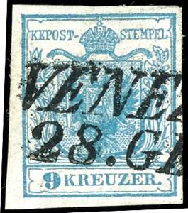 Österreich 9 Kreuzer blau, Handpapier Type ... 