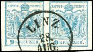 Österreich 9 Kreuzer hellblau, Handpapier ... 