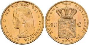 Niederlande 10 Gulden, Gold, 1897, ... 