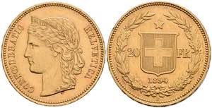 Schweiz 20 Franken, Gold, 1894, Fb. 495, kl. ... 