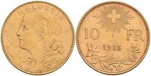 Schweiz 10 Franken, Gold, 1913, Fb. 503, kl. ... 