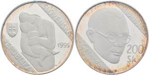 Slowakei 200 Kronen, Silber, 1995, 100. ... 