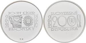 Slowakei 200 Kronen, Silber, 1996, 100. ... 