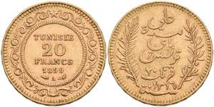 Tunesien 20 Francs, Gold, 1899, Ali Bei, Fb. ... 