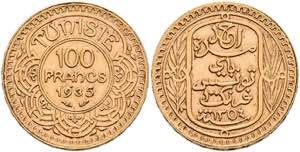 Tunesien 100 Francs, Gold, 1935, Fb. 14, ... 