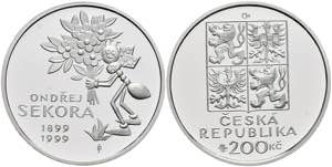 Tschechien 200 Kronen, Silber, 1999, 100. ... 