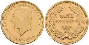 Türkei 100 Piaster, Gold, 1957 (1923/34), ... 