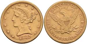 USA 5 Dollars, Gold, 1882, Philadelphia, Fb. ... 