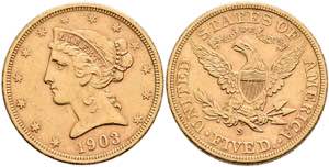 USA 5 Dollars, Gold, 1903, Mzz S San ... 
