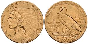 USA 2 1/2 Dollars, Gold, 1908, Indian Head, ... 