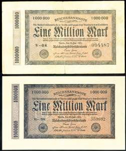 Deutsche Reichsbanknoten 1874-1945 2x 1 Mio. ... 
