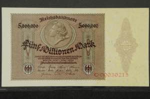 Deutsche Reichsbanknoten 1874-1945 4x 5 Mio. ... 