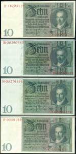 Deutsche Reichsbanknoten 1874-1945 4x 10 ... 