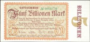 Notgeld Scheine Stollberg (Sachsen), 5 Bill. ... 