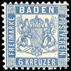 Baden 6 Kr. Wappen hellgrauultramarin, ... 