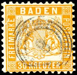 Baden 30 kreuzer bright yellow orange, tied ... 