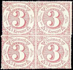 Thurn & Taxis 3 Kr carmine red block of four ... 
