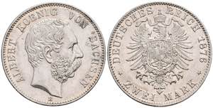 Saxony 2 Mark, 1876, Albert, extremley fine ... 